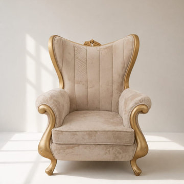Handcrafted Solid Teak Wood Wingback Chair | French Rococo Luxury Living Room