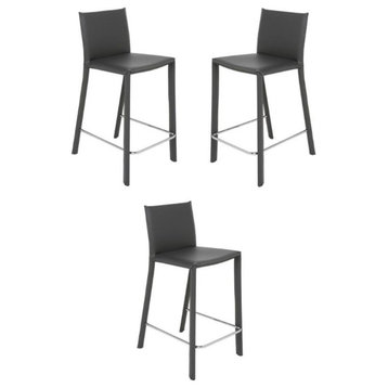 Home Square Bridget 25.5" Leather Counter Stool in Dark Gray - Set of 3