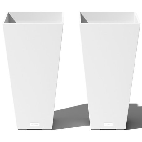 Midland Tall Square Planter, White, 26'', 2 Pack