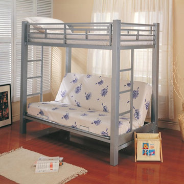 Twin over Futon Metal Bunk Bed in Silver