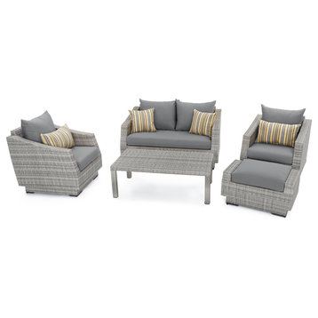 Cannes 5 Piece Sunbrella Outdoor Patio Love and Club Seating Set, Charcoal Gray