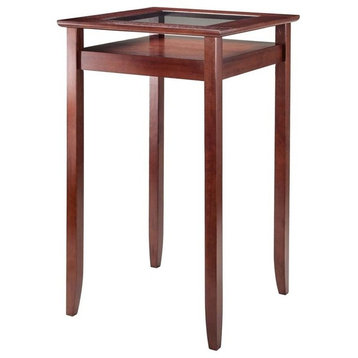 Pemberly Row Square Transitional Solid Wood/Glass Pub Table in Walnut