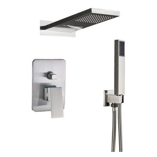 Chrome/Black/Gold Rain Waterfall Shower Head With 3-ways Control, Brushed Nickel