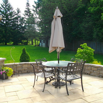 Two level Patio with Garden Walls, Pillars & Arbour