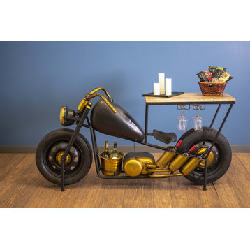 HomeRoots 16.5" X 70" X 33" Black and Gold Chopper Style Motorcycle Bar