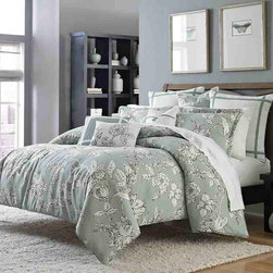 AICO Furniture - Abigail Floral Aqua 9-pc Queen Bedding Set - MABCS-QS09-ABIGAL- - Bedroom Furniture Sets