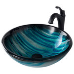 Kraus USA - Glass Vessel Sink, Bathroom Arlo Faucet, PU Drain, Mount Ring, Matte Black - Upgrade your bathroom with a KRAUS vessel sink and faucet combo. The glass vessel sink pairs perfectly with the beautiful bathroom faucet, creating a striking centerpiece that complements any bathroom decor. Comes in a range of colors for a look that's uniquely yours