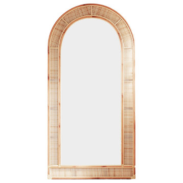 Arch Floor Mirror, Boho Rattan Full Length Mirror, 70.9" H x 35.4" W