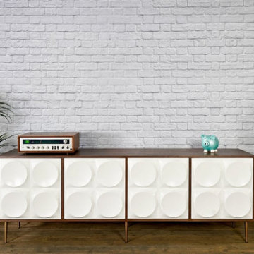 Modern Credenza, Walnut Mid Century Sideboard, Modern TV Stand, White Doors