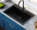 Karran QT-812 Top Mount 33" Single Bowl Quartz Sink, Black With Faucet