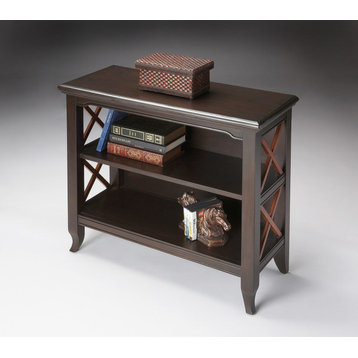 Bookcase Transitional X-Shaped Side Supports Cherry Black Distressed
