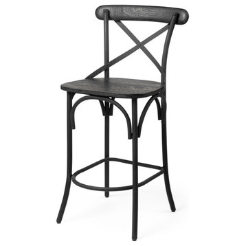 Etienne Black Solid Wood Seat with Black Metal Frame Counter Stool