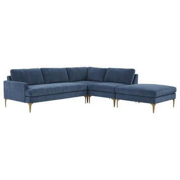 Serena Blue Velvet Large Right Arm Facing Chaise Sectional