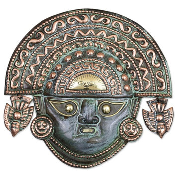 Handmade Ai Apaec with Ritual Crown Copper mask - Peru