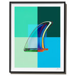 Timothy Hogan Studio - "Blue Green Single Fin" Surf Art Photograph, Black Frame, 14''x18'' - Interaction: Blue, Green and Teal by Photographer Timothy Hogan. Inspired by the work of Joseph Albers, this surf art series by photographer Timothy Hogan explores the interaction of bold colors on vintage surfboard fins using unique digital methods.