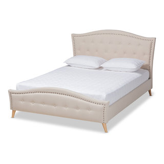 Felisa Modern Beige Fabric Upholstered and Button Tufted Queen Size ...