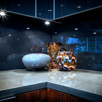 Black Glass and Walnut Kitchen