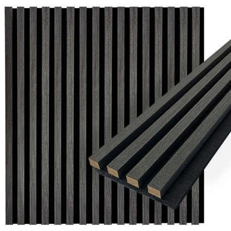 Acoustic Wood Wall Panels | Soundproof Paneling For Wall Decor, Charcoal, Pack of 6, Acoustica Slim