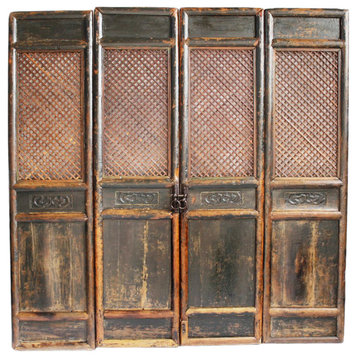 Consigned Set of Four Chinese Black Screens