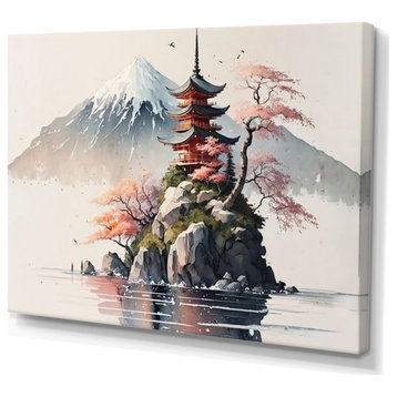 Japanese Landscape In Watercolor I Canvas, 44x34, No Frame