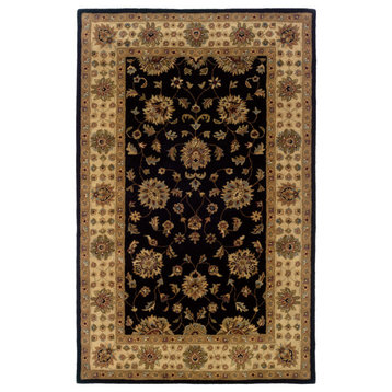 Wallace Traditional Wool Black/Ivory Rug, 5' x 8'