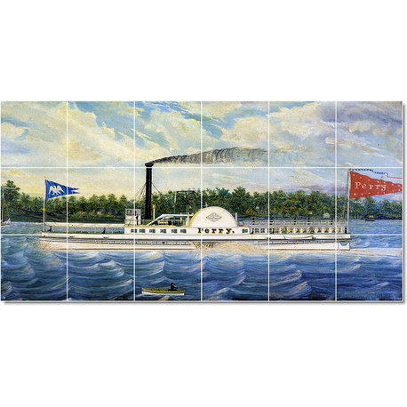 James Bard Ship Boat Painting Ceramic Tile Mural #84, 25.5"x12.75"