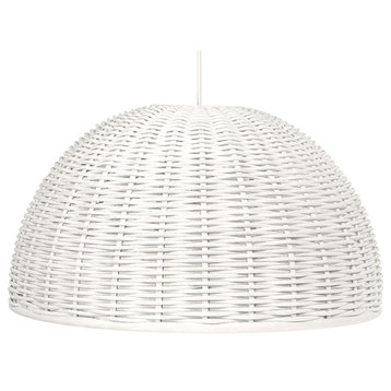 Handwoven Wicker Dome Pendant Light, White