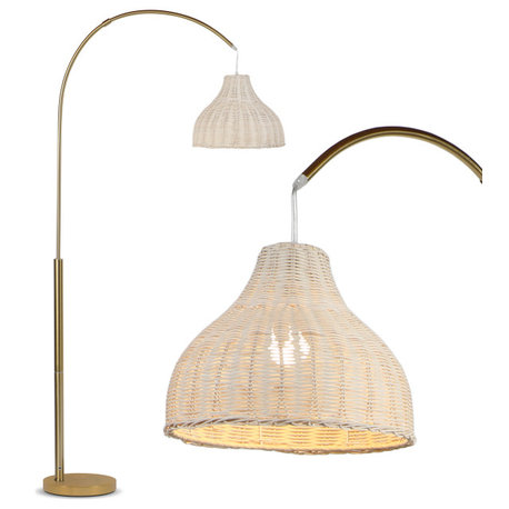 Brightech Lark Arc Floor Lamp With Hanging Wicker Shade