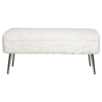 Huggy Luxury Plush Faux Fur Upholstered Storage Bench, Natural