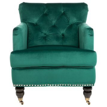 Leonard Tufted Club Chair, Emerald/Espresso