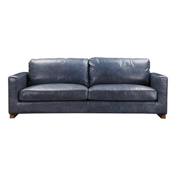 Moe's Home Collection Nikoly Contemporary Leather Sofa in Blue