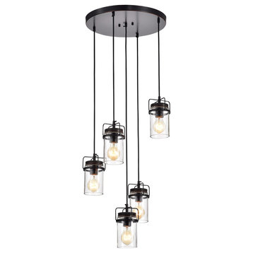 Joanna Oil Rubbed Bronze 5-Light Pendant With Clear Glass Shade