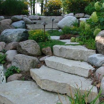 Gray Limestone Steps & Glacial Granite Boulders