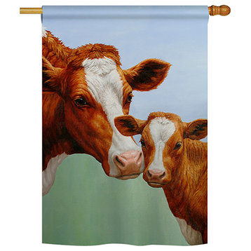 Cow and Calf Nature, Everyday Farm Animals Vertical House Flag 28"x40"