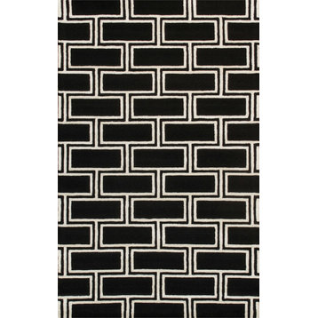 Pasargad Home Edgy Collection Black Bamboo Silk & Wool Area Rug 7'9"x9'9"