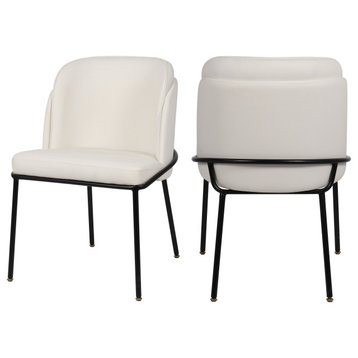 Jagger Vegan Leather Upholstered Dining Chair, Set of 2, White, Matte Black Finish