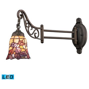 ELK Lighting Mix-N-Match 1Lt LED Swingarm In Tiffany Bronze And Multicolor Glass