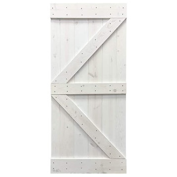 Stained Solid Pine Wood Sliding Barn Door, White, 38"x84", K Series