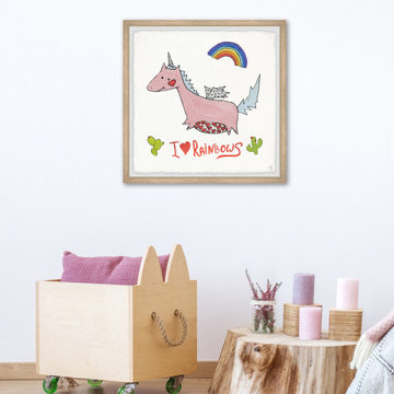 "Rainbow and Cactus Unicorn" Framed Painting Print