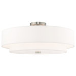 Livex Lighting - Livex Lighting Brushed Nickel 5-Light Ceiling Mount - A double drum shade adds character to this handsomely styled semi flush mount. Update your decor with the clean styling of this contemporary five light flush mount from the Meridian collection. Features a lovely hand crafted off-white fabric hardback shade and frosted diffuser for subtle illumination.