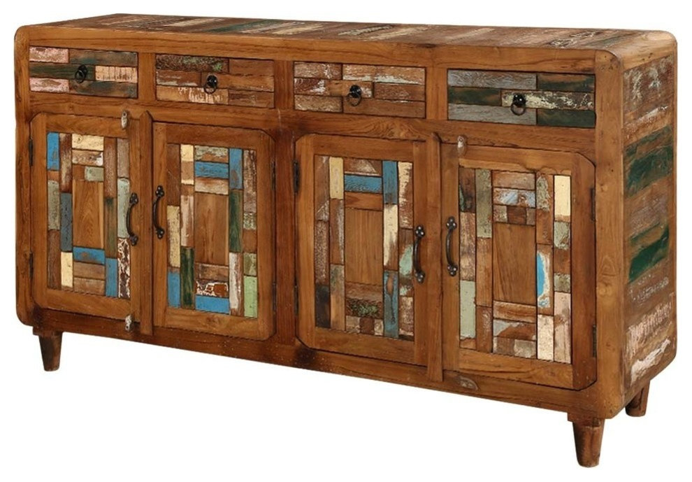 Bonnieville Rustic Solid Wood Mosaic Inlay 4 Drawer Large Sideboard ...