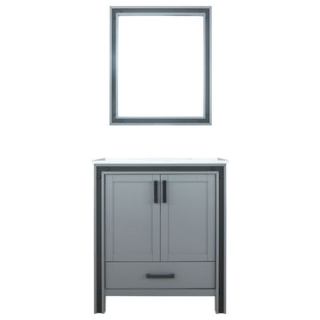 Ziva 30" Dark Grey Single Vanity, Cultured Marble Top, Square Sink, 28" Mirror