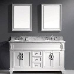 The Abodo 60 inch Transitional Double Sink Bathroom Vanity Set, White Finish, 4 - Bathroom Vanities And Sink Consoles