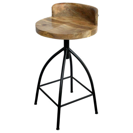 Industrial Style Adjustable Swivel Counter Height Stool With Backrest