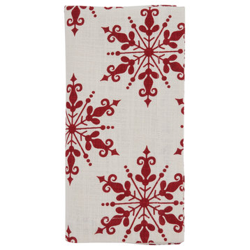 Table Napkins With Snowflake Design, Set of 4, Red