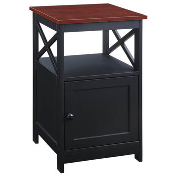Convenience Concepts Oxford End Table with Cabinet Cherry and Black Wood Finish