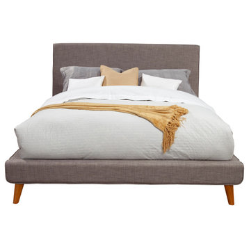 Benzara BM186161 Fabric Wooden California King Size Platform Bed, Gray