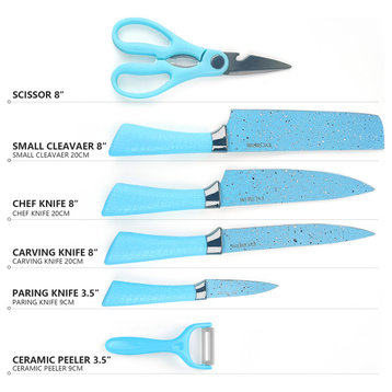 6 PCS Kitchen Knives Set Japanese Damascus Chef Knives Cleaver Set Gift Box, Blue