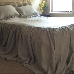 Natural Linen Bedspread, Ruffled Bed Cover - Blankets