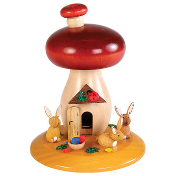 Richard Glaesser Incense Burner - Mushroom with Bunnies - 5"H x 4"W x 4"D